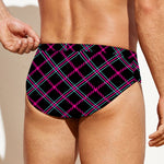 Black Pink And Blue Tartan Pattern Print Men's Swim Briefs