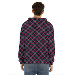 Black Pink And Blue Tartan Pattern Print Men's Velvet Pullover Hoodie