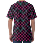 Black Pink And Blue Tartan Pattern Print Men's Velvet T-Shirt