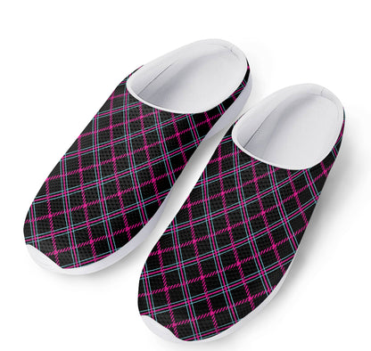 Black Pink And Blue Tartan Pattern Print Mesh Casual Shoes