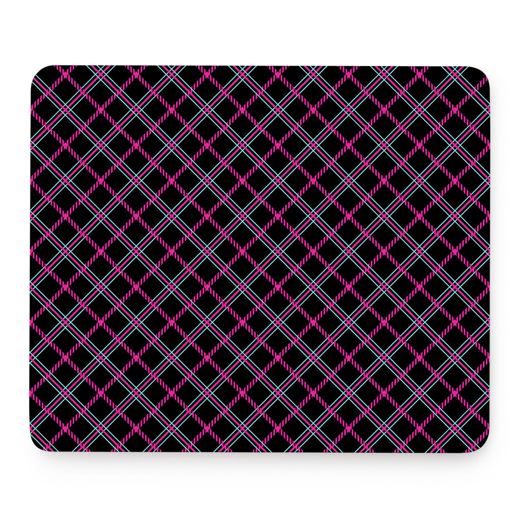Black Pink And Blue Tartan Pattern Print Mouse Pad