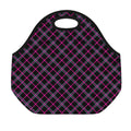 Black Pink And Blue Tartan Pattern Print Neoprene Lunch Bag