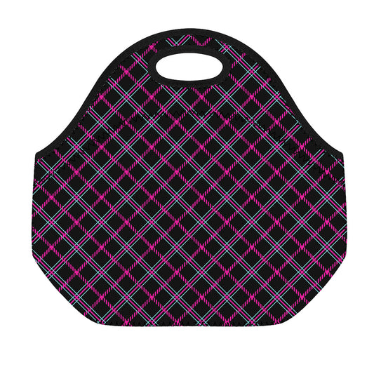 Black Pink And Blue Tartan Pattern Print Neoprene Lunch Bag