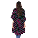 Black Pink And Blue Tartan Pattern Print Open Front Beach Cover Up