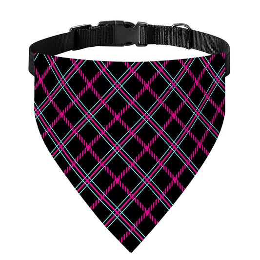 Black Pink And Blue Tartan Pattern Print Over The Collar Dog Bandana