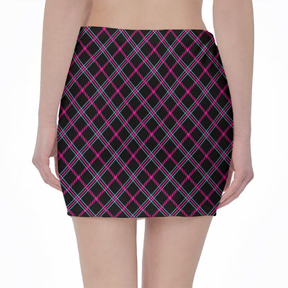 Black Pink And Blue Tartan Pattern Print Pencil Mini Skirt