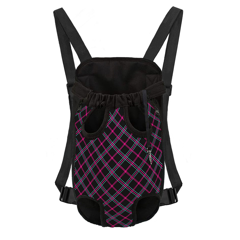 Black Pink And Blue Tartan Pattern Print Pet Carrier Backpack