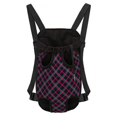 Black Pink And Blue Tartan Pattern Print Pet Carrier Backpack