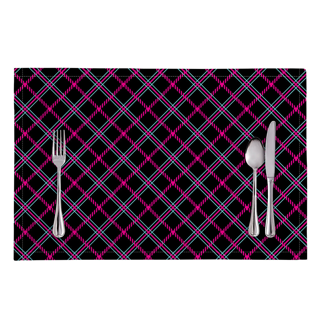 Black Pink And Blue Tartan Pattern Print Placemat