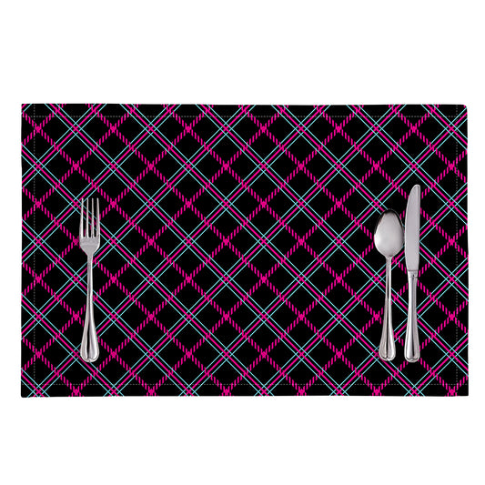 Black Pink And Blue Tartan Pattern Print Placemat