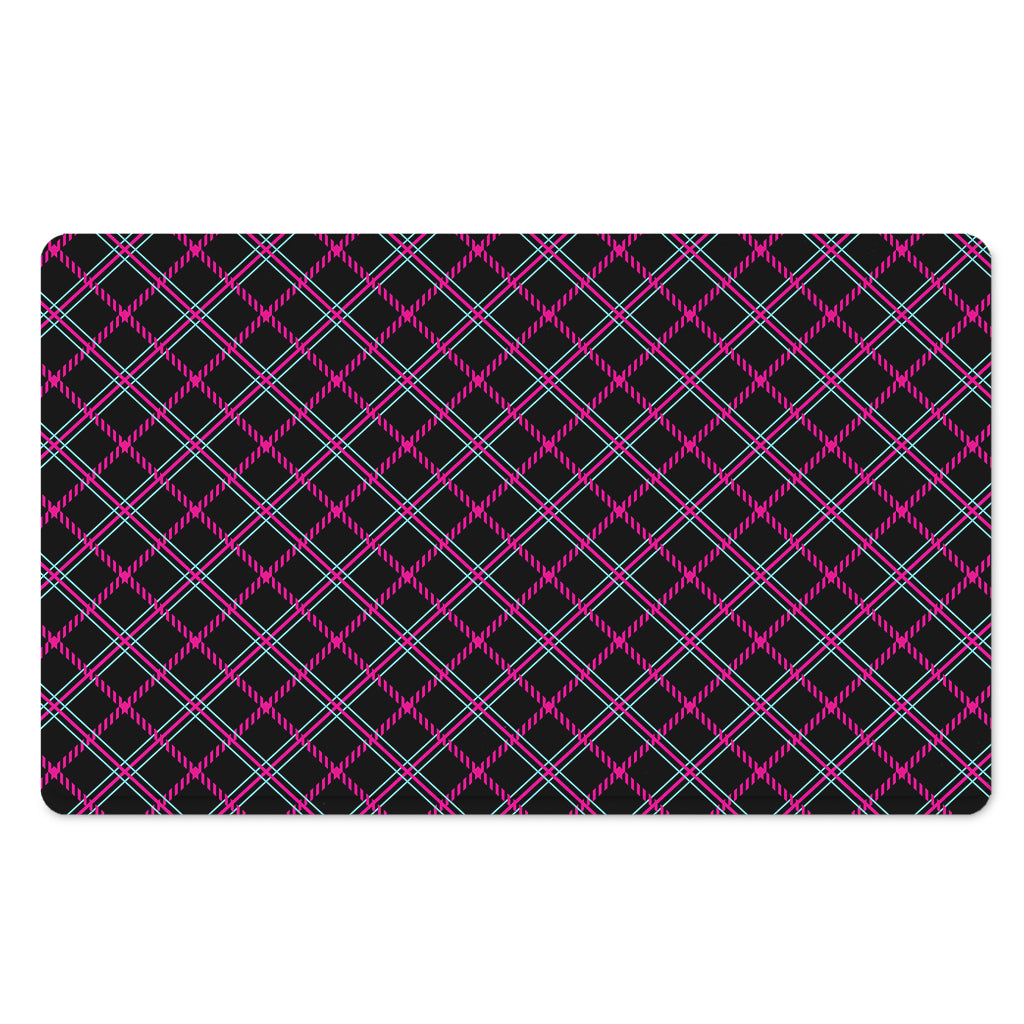 Black Pink And Blue Tartan Pattern Print Polyester Doormat