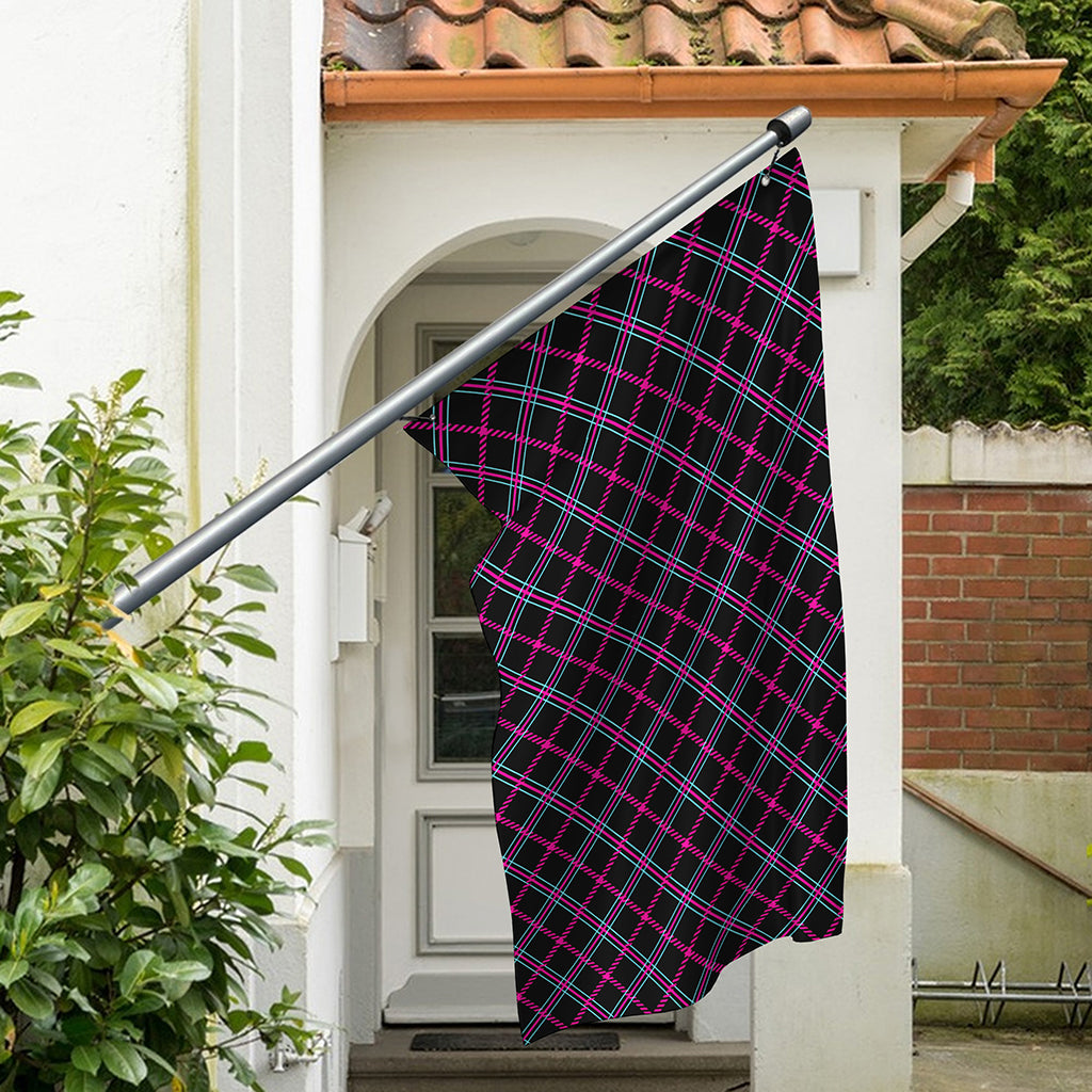 Black Pink And Blue Tartan Pattern Print Polyester Flag