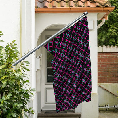 Black Pink And Blue Tartan Pattern Print Polyester Flag