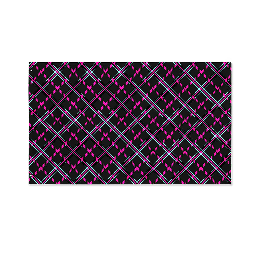 Black Pink And Blue Tartan Pattern Print Polyester Flag