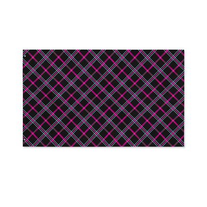 Black Pink And Blue Tartan Pattern Print Polyester Flag