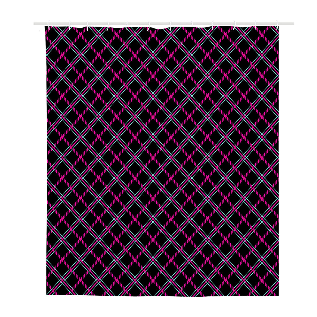 Black Pink And Blue Tartan Pattern Print Polyester Shower Curtain