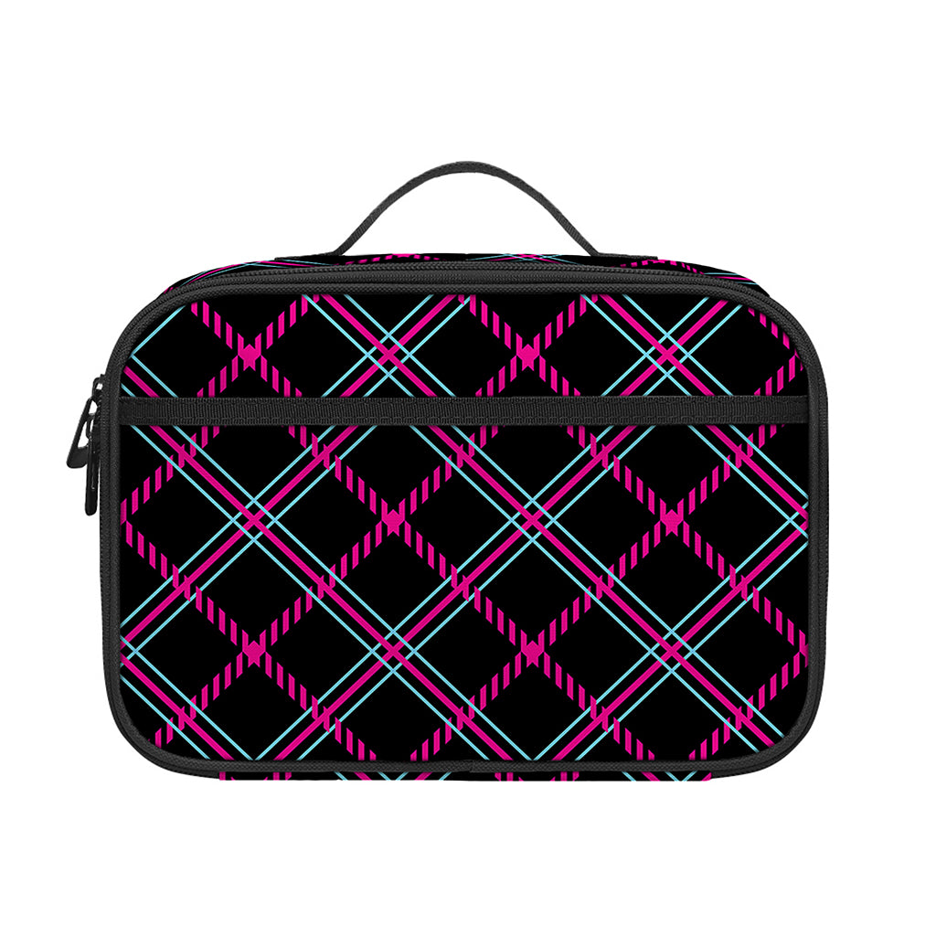 Black Pink And Blue Tartan Pattern Print Portable Lunch Bag