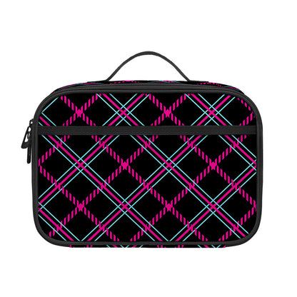 Black Pink And Blue Tartan Pattern Print Portable Lunch Bag