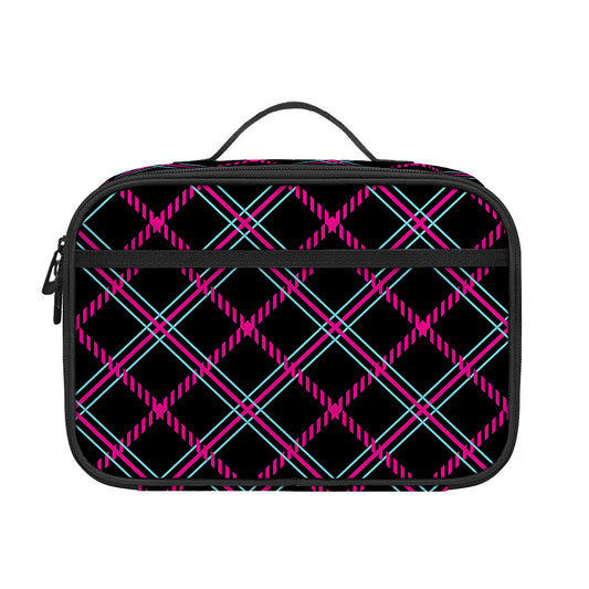Black Pink And Blue Tartan Pattern Print Portable Lunch Bag