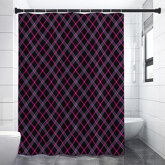 Black Pink And Blue Tartan Pattern Print Premium Shower Curtain