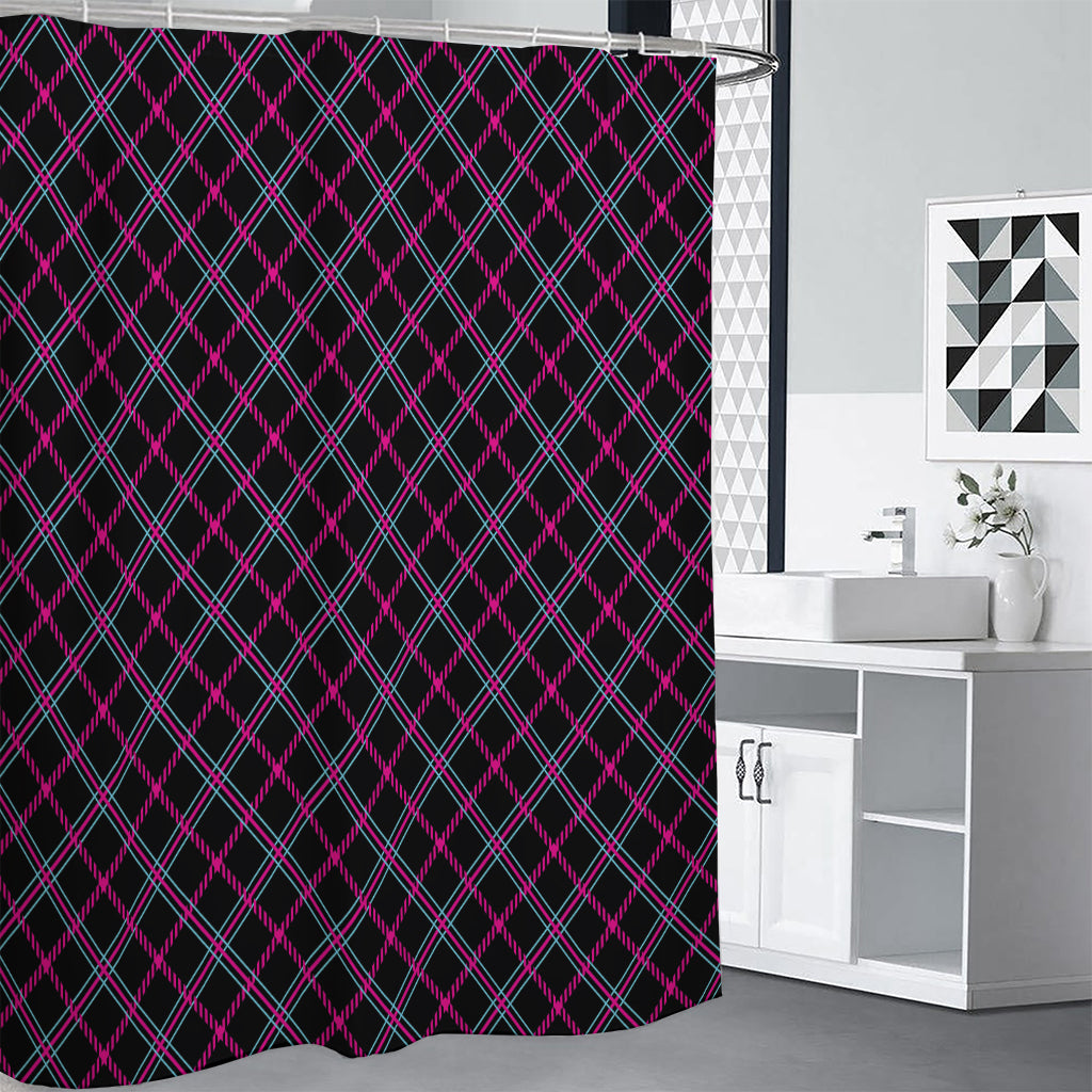 Black Pink And Blue Tartan Pattern Print Premium Shower Curtain