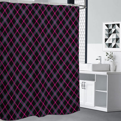Black Pink And Blue Tartan Pattern Print Premium Shower Curtain