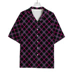Black Pink And Blue Tartan Pattern Print Rayon Hawaiian Shirt