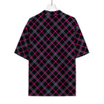 Black Pink And Blue Tartan Pattern Print Rayon Hawaiian Shirt