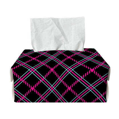 Black Pink And Blue Tartan Pattern Print Rectangle Tissue Box Cover