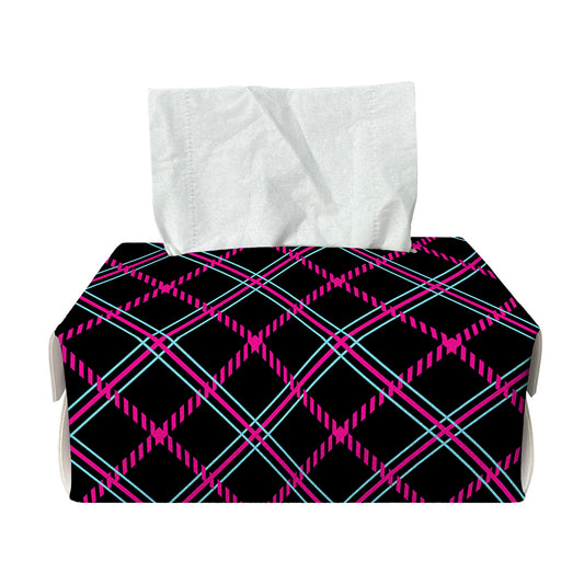 Black Pink And Blue Tartan Pattern Print Rectangle Tissue Box Cover