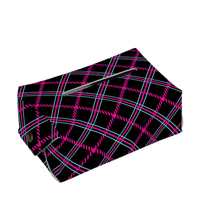 Black Pink And Blue Tartan Pattern Print Rectangle Tissue Box Cover
