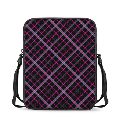 Black Pink And Blue Tartan Pattern Print Rectangular Crossbody Bag
