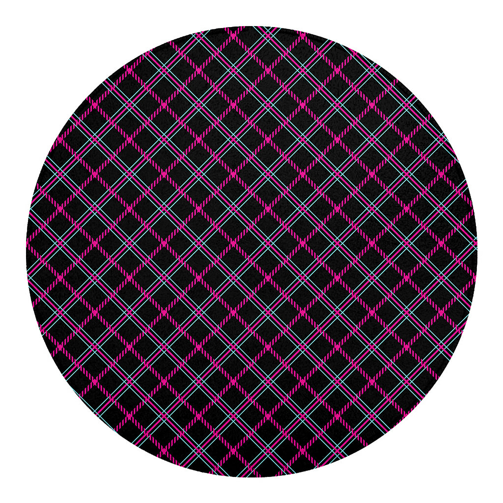 Black Pink And Blue Tartan Pattern Print Round Blanket