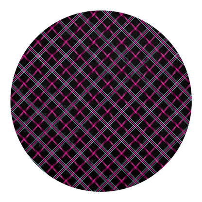 Black Pink And Blue Tartan Pattern Print Round Blanket