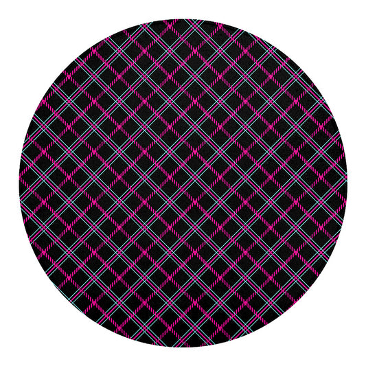 Black Pink And Blue Tartan Pattern Print Round Blanket