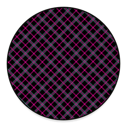 Black Pink And Blue Tartan Pattern Print Round Floor Mat