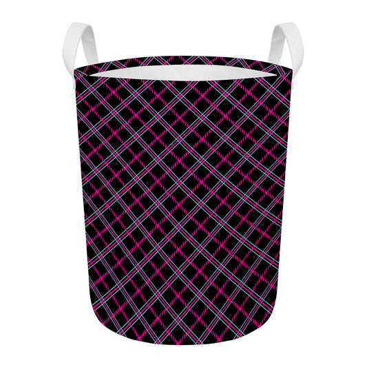 Black Pink And Blue Tartan Pattern Print Round Laundry Basket