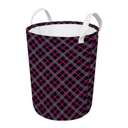 Black Pink And Blue Tartan Pattern Print Round Laundry Basket