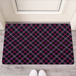 Black Pink And Blue Tartan Pattern Print Rubber Doormat