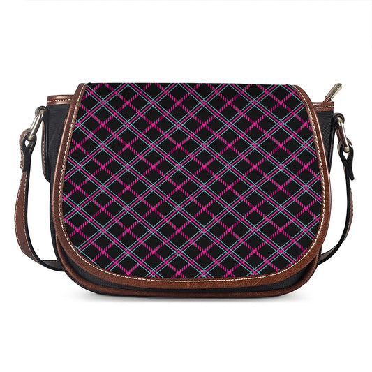 Black Pink And Blue Tartan Pattern Print Saddle Bag