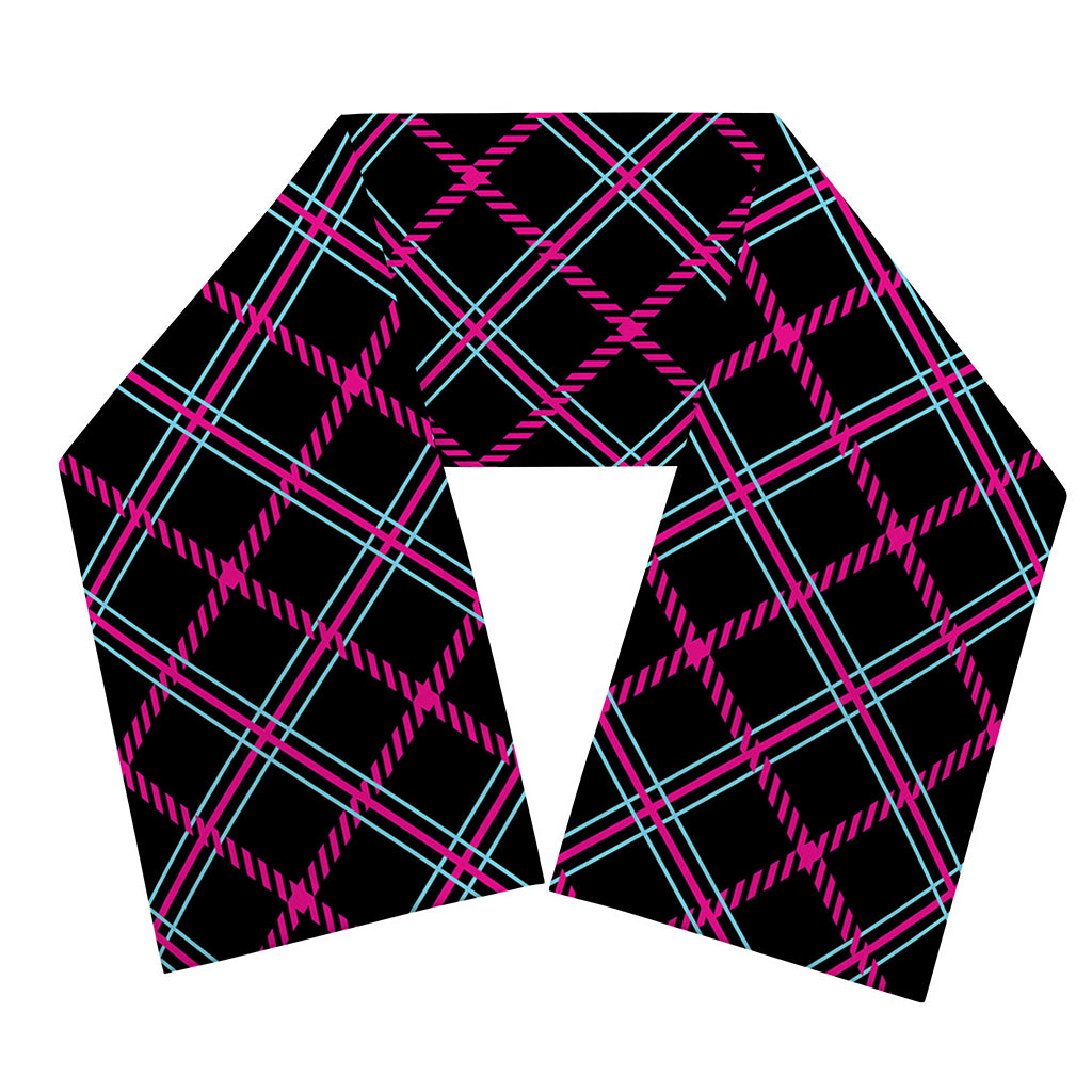 Black Pink And Blue Tartan Pattern Print Scarf