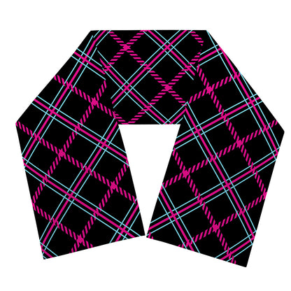 Black Pink And Blue Tartan Pattern Print Scarf