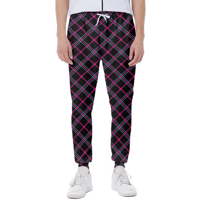 Black Pink And Blue Tartan Pattern Print Scuba Joggers