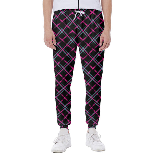 Black Pink And Blue Tartan Pattern Print Scuba Joggers