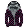Black Pink And Blue Tartan Pattern Print Sherpa Lined Zip Up Hoodie