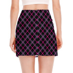 Black Pink And Blue Tartan Pattern Print Side Slit Mini Skirt