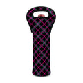 Black Pink And Blue Tartan Pattern Print Single Neoprene Wine Tote