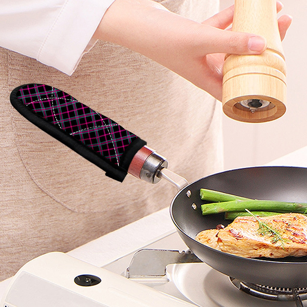 Black Pink And Blue Tartan Pattern Print Skillet Handle Cover