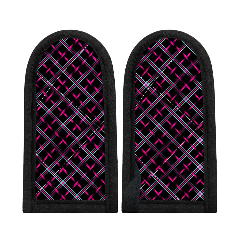 Black Pink And Blue Tartan Pattern Print Skillet Handle Cover