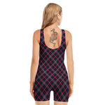 Black Pink And Blue Tartan Pattern Print Sleeveless One Piece Swimsuit